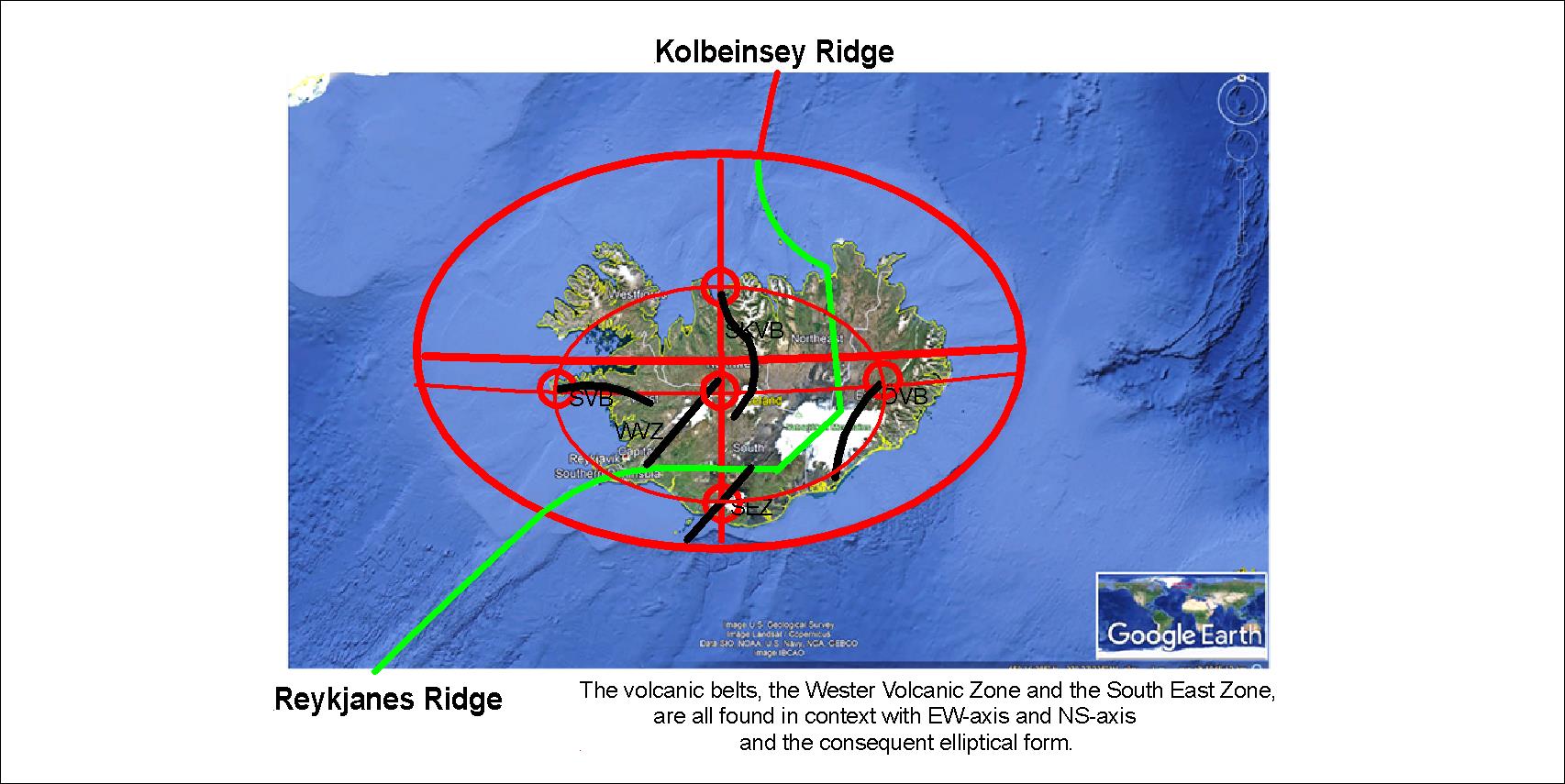 Iceland and the surrounding ocean floor - volcanoes